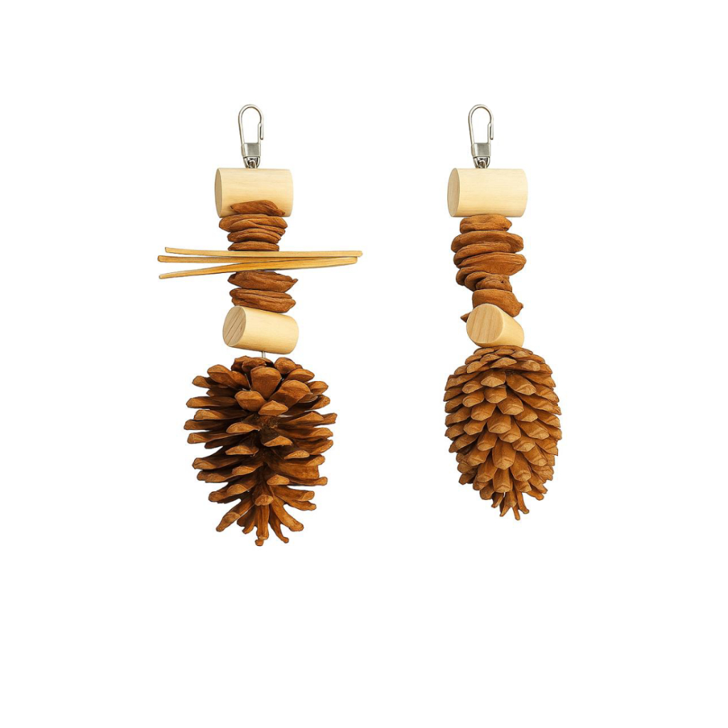Brinquedo Natural com Pinha e Cordas para Calopsitas e Agapornis