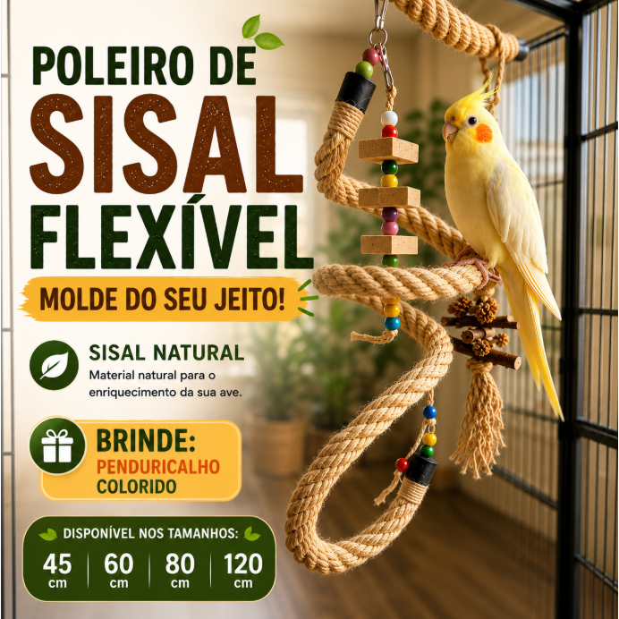 Poleiro Flexível em Corda de Sisal com Penduricalhos Coloridos