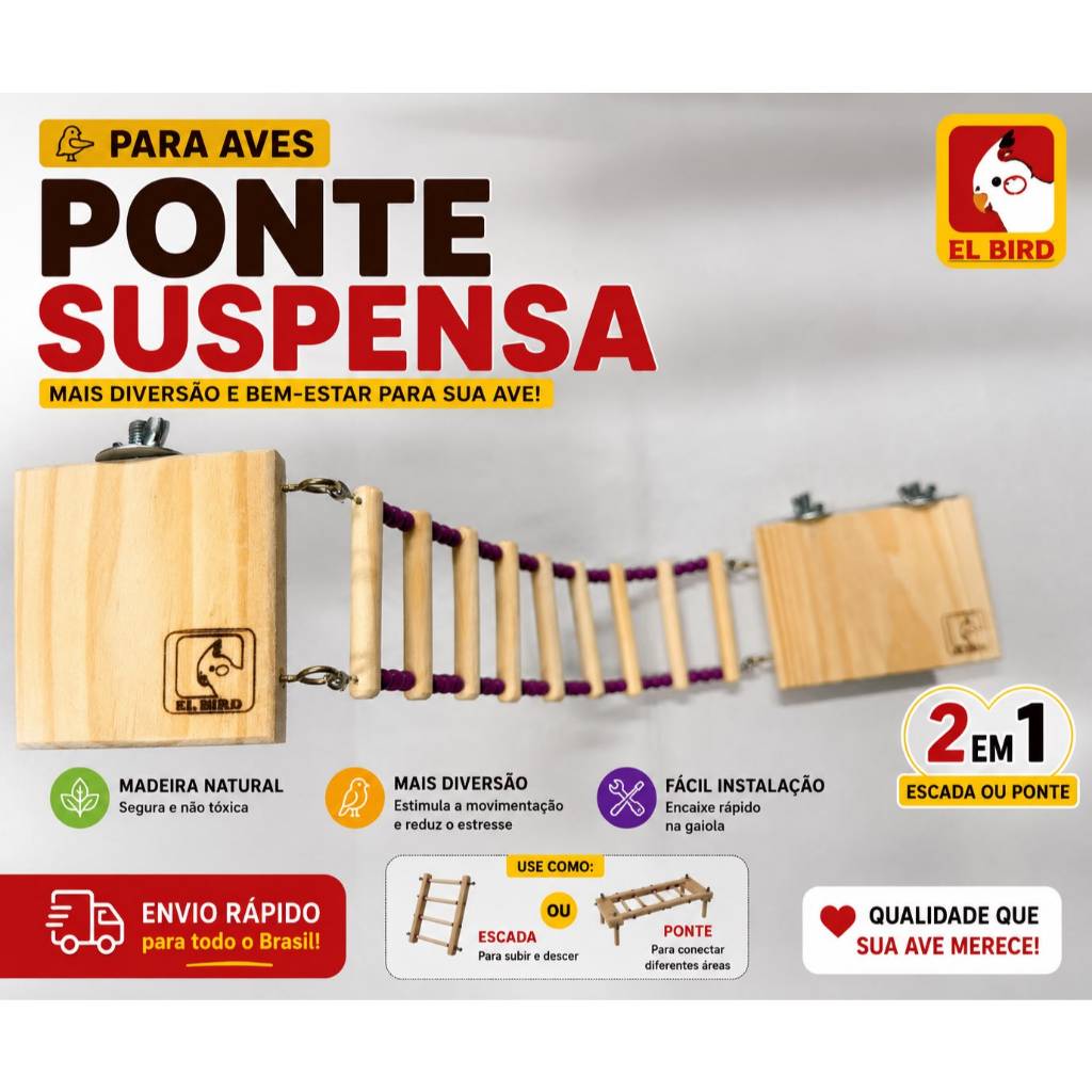 Escada e Ponte 2 em 1 para Calopsita e Pequenas Aves